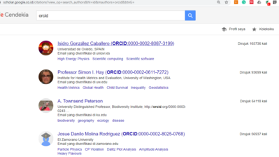 Profil Penulis di Google Scholar, penulisan namanya menambahkan Orcid dibelakangnya (dan ini gak pas)